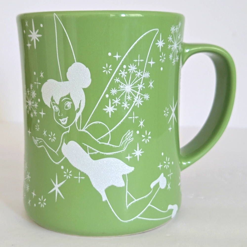 Disney Store Exclusive Tinkerbell Mug Sage Green Double Sided Line Art 16oz